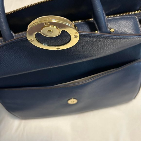 Michael Kors Hudson | Large Leather Satchel Shoulder Bag | Navy Blue - Picture 7 of 13